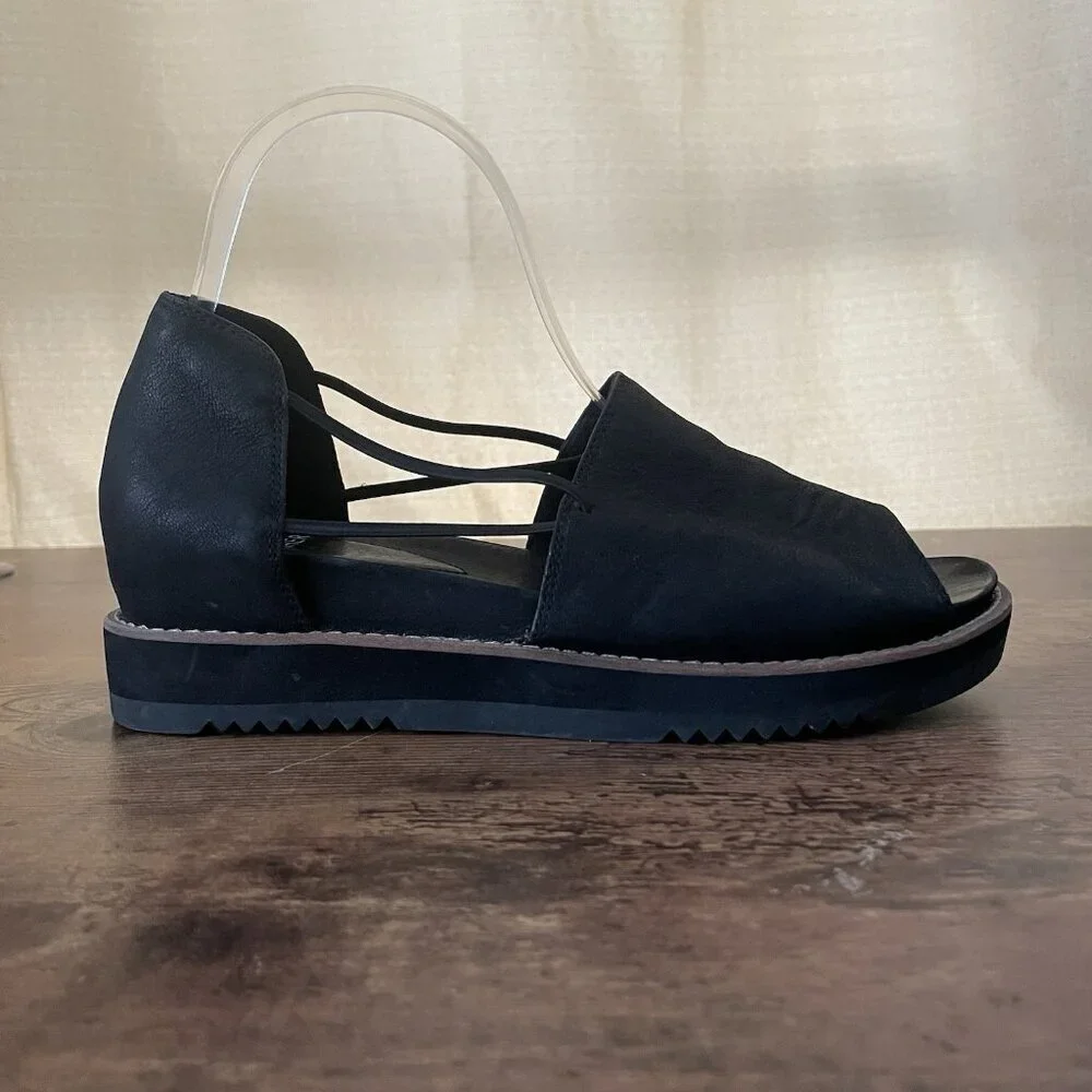 Eileen Fisher Womens Ken Tumbled Nubuck Sandal Sz 7.5 Black Leather Minimalist
